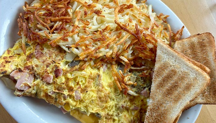 Popps Ballpark Diner omelette with hash browns and toast